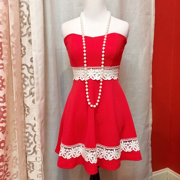 Red & White/Ivory Mini Dress - Picture 6 of 7